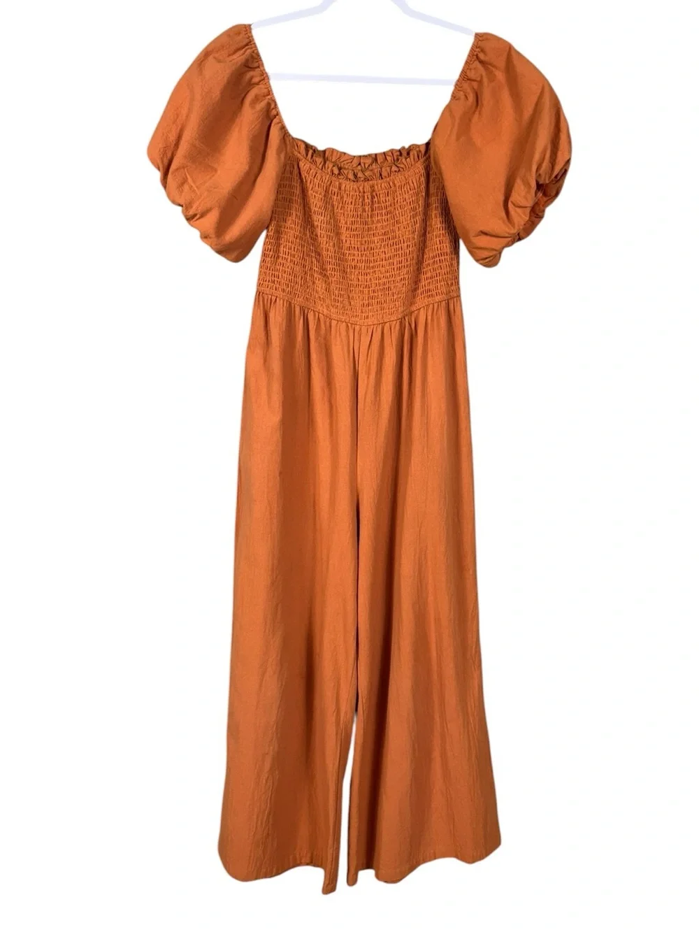 Womens Wide Leg Smocked Jumpsuit Romper Size 8 Coastal Bohemian Euro Summer - Picture 3 of 7